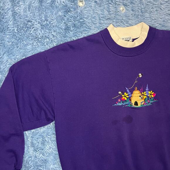 VINTAGE Bumblebee Hive Flower Crewneck Sweater Size XL Women’s Nature Purple 90s - Picture 4 of 9